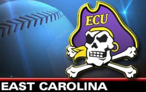 East Carolina logo and softball. 
